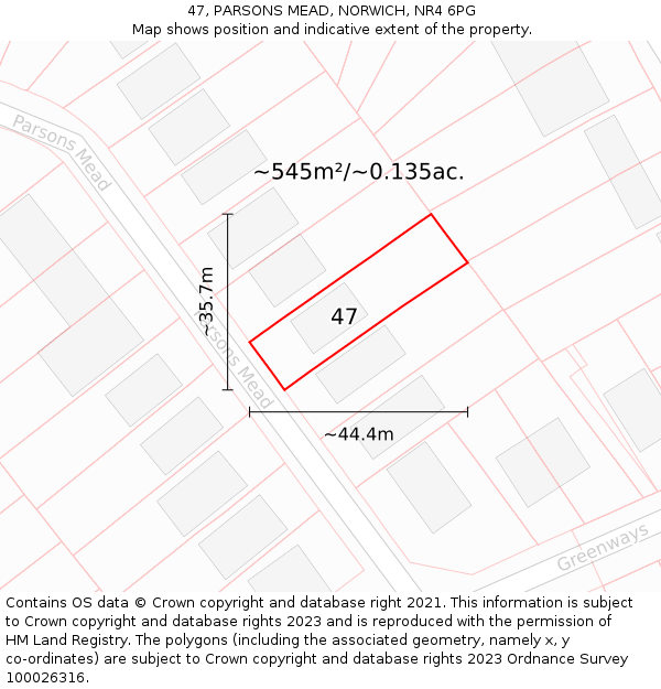 47, PARSONS MEAD, NORWICH, NR4 6PG: Plot and title map