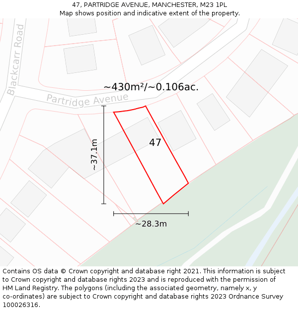 47, PARTRIDGE AVENUE, MANCHESTER, M23 1PL: Plot and title map