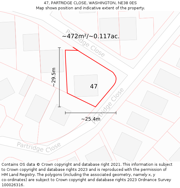 47, PARTRIDGE CLOSE, WASHINGTON, NE38 0ES: Plot and title map