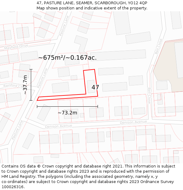 47, PASTURE LANE, SEAMER, SCARBOROUGH, YO12 4QP: Plot and title map