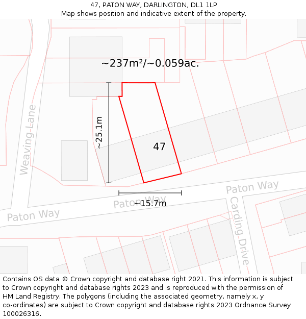 47, PATON WAY, DARLINGTON, DL1 1LP: Plot and title map
