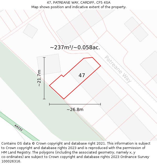 47, PATREANE WAY, CARDIFF, CF5 4SA: Plot and title map