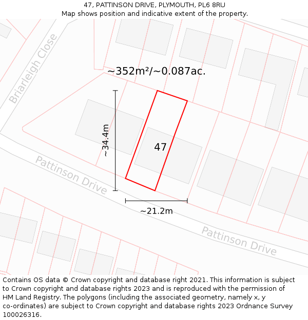 47, PATTINSON DRIVE, PLYMOUTH, PL6 8RU: Plot and title map