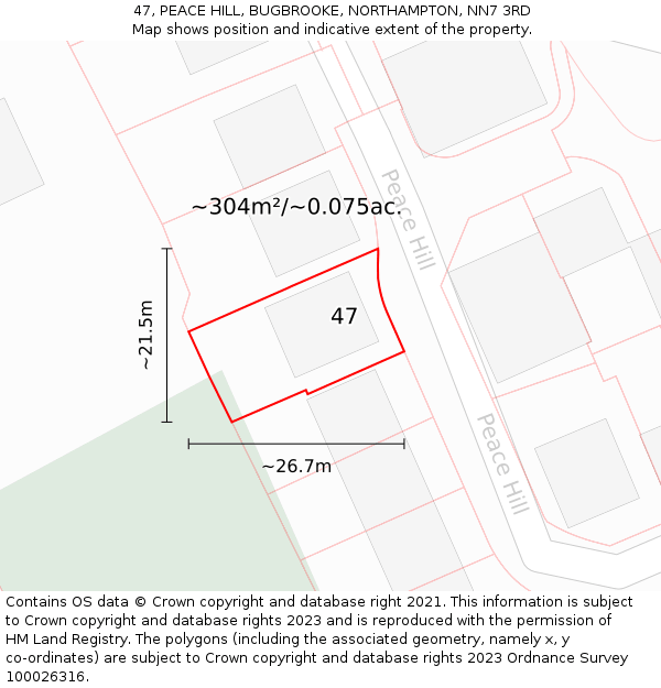 47, PEACE HILL, BUGBROOKE, NORTHAMPTON, NN7 3RD: Plot and title map
