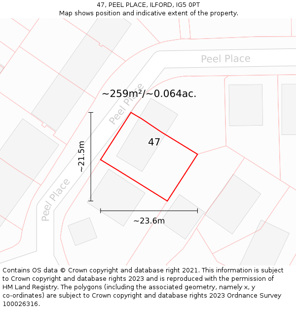 47, PEEL PLACE, ILFORD, IG5 0PT: Plot and title map