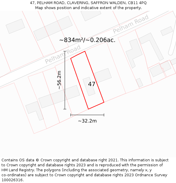47, PELHAM ROAD, CLAVERING, SAFFRON WALDEN, CB11 4PQ: Plot and title map