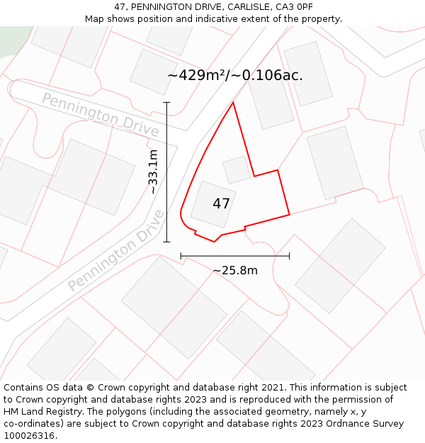 47, PENNINGTON DRIVE, CARLISLE, CA3 0PF: Plot and title map