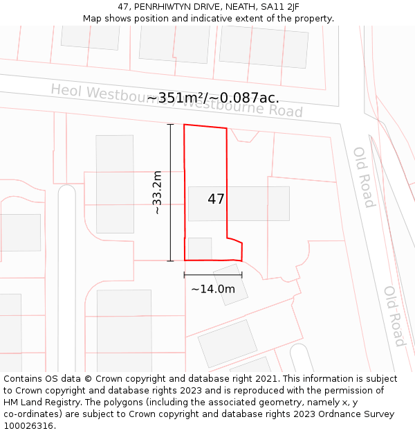 47, PENRHIWTYN DRIVE, NEATH, SA11 2JF: Plot and title map
