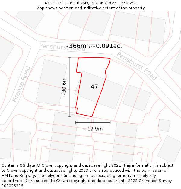 47, PENSHURST ROAD, BROMSGROVE, B60 2SL: Plot and title map