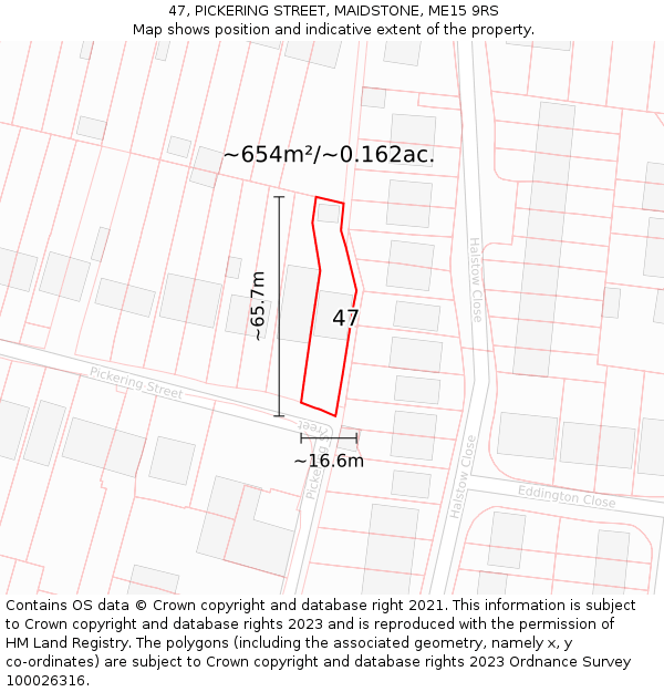 47, PICKERING STREET, MAIDSTONE, ME15 9RS: Plot and title map