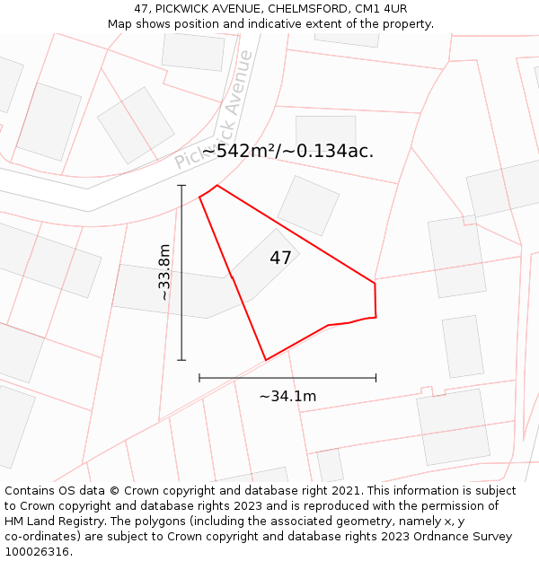 47, PICKWICK AVENUE, CHELMSFORD, CM1 4UR: Plot and title map