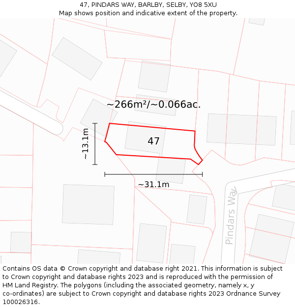 47, PINDARS WAY, BARLBY, SELBY, YO8 5XU: Plot and title map