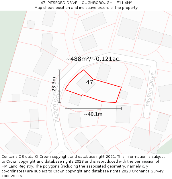 47, PITSFORD DRIVE, LOUGHBOROUGH, LE11 4NY: Plot and title map
