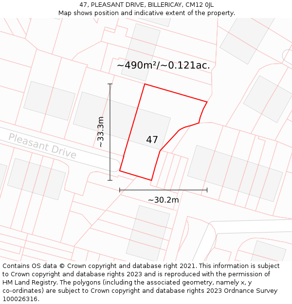 47, PLEASANT DRIVE, BILLERICAY, CM12 0JL: Plot and title map
