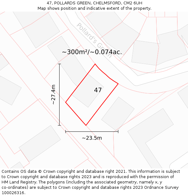47, POLLARDS GREEN, CHELMSFORD, CM2 6UH: Plot and title map