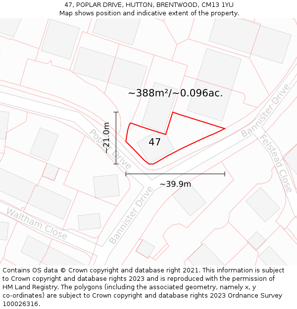 47, POPLAR DRIVE, HUTTON, BRENTWOOD, CM13 1YU: Plot and title map