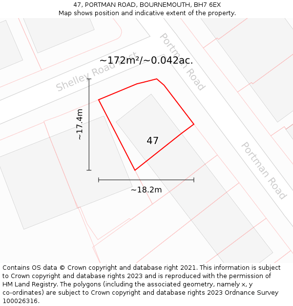 47, PORTMAN ROAD, BOURNEMOUTH, BH7 6EX: Plot and title map