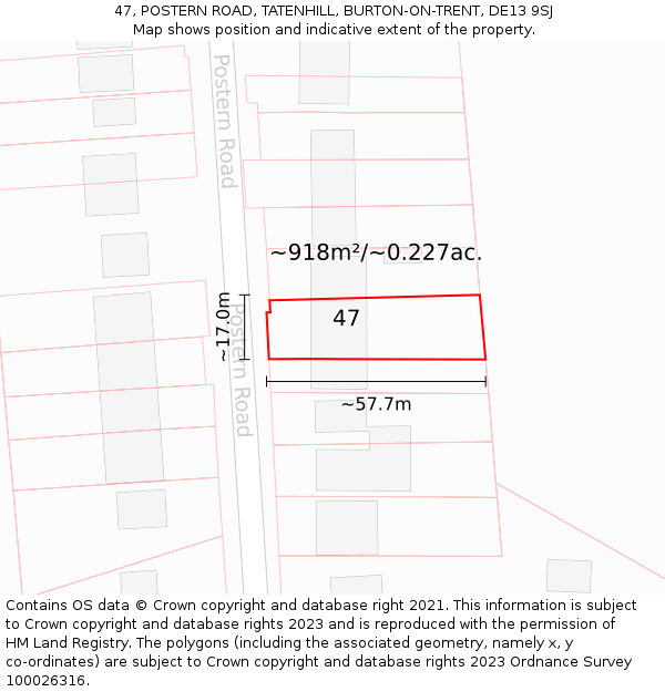 47, POSTERN ROAD, TATENHILL, BURTON-ON-TRENT, DE13 9SJ: Plot and title map