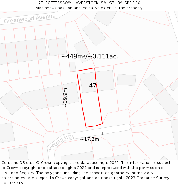 47, POTTERS WAY, LAVERSTOCK, SALISBURY, SP1 1PX: Plot and title map