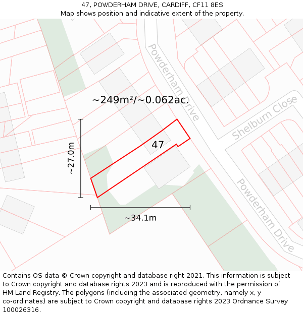 47, POWDERHAM DRIVE, CARDIFF, CF11 8ES: Plot and title map