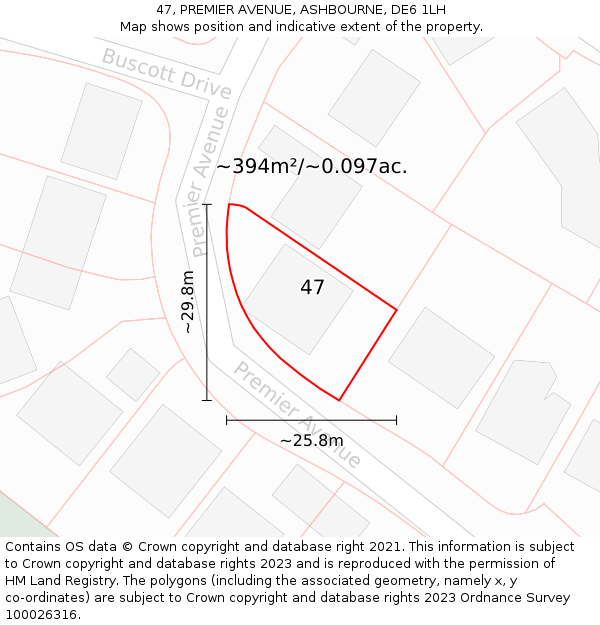 47, PREMIER AVENUE, ASHBOURNE, DE6 1LH: Plot and title map