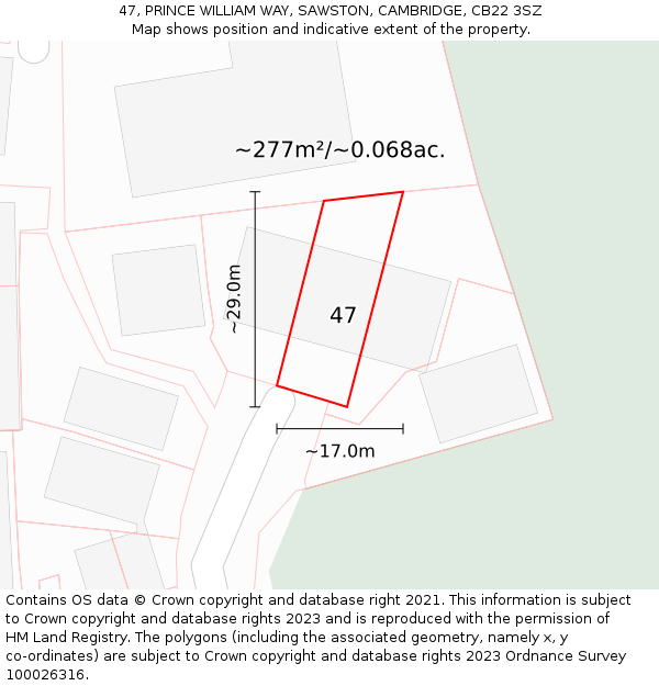 47, PRINCE WILLIAM WAY, SAWSTON, CAMBRIDGE, CB22 3SZ: Plot and title map