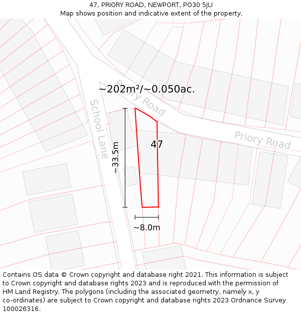 47, PRIORY ROAD, NEWPORT, PO30 5JU: Plot and title map