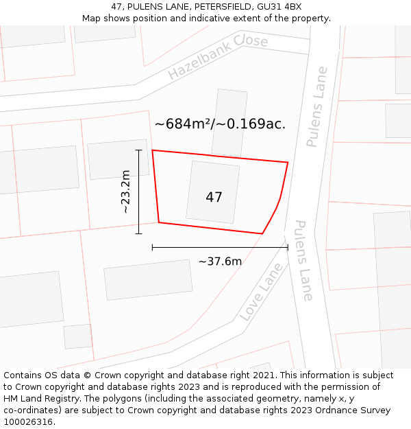 47, PULENS LANE, PETERSFIELD, GU31 4BX: Plot and title map