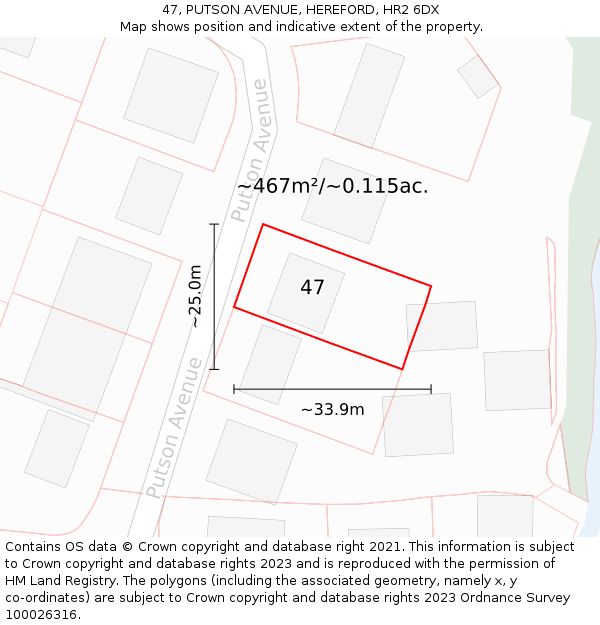 47, PUTSON AVENUE, HEREFORD, HR2 6DX: Plot and title map