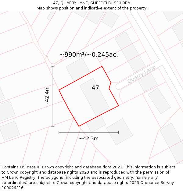 47, QUARRY LANE, SHEFFIELD, S11 9EA: Plot and title map