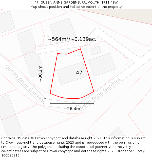 47, QUEEN ANNE GARDENS, FALMOUTH, TR11 4SW: Plot and title map