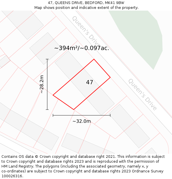 47, QUEENS DRIVE, BEDFORD, MK41 9BW: Plot and title map