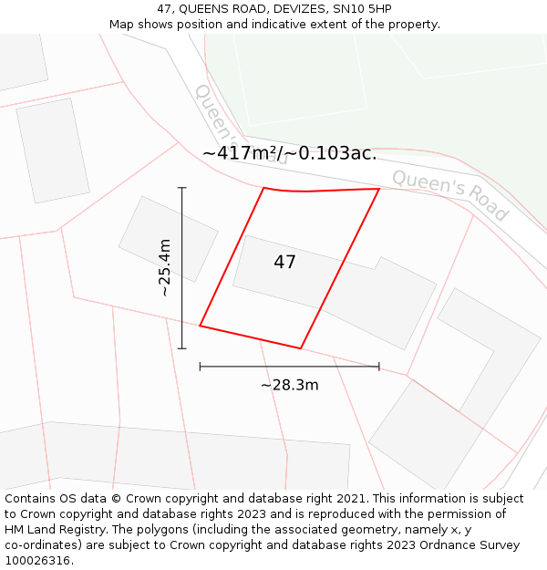 47, QUEENS ROAD, DEVIZES, SN10 5HP: Plot and title map
