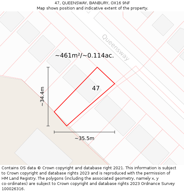 47, QUEENSWAY, BANBURY, OX16 9NF: Plot and title map