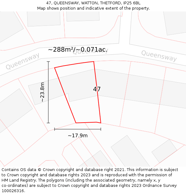 47, QUEENSWAY, WATTON, THETFORD, IP25 6BL: Plot and title map