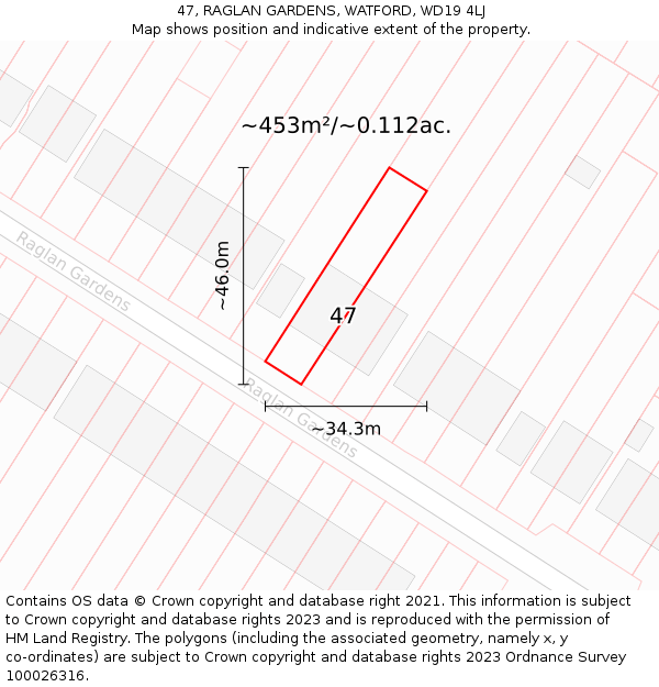 47, RAGLAN GARDENS, WATFORD, WD19 4LJ: Plot and title map