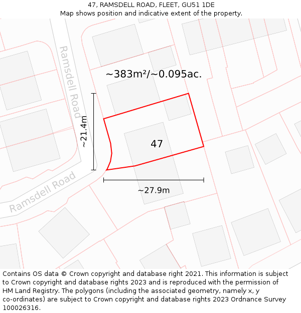 47, RAMSDELL ROAD, FLEET, GU51 1DE: Plot and title map