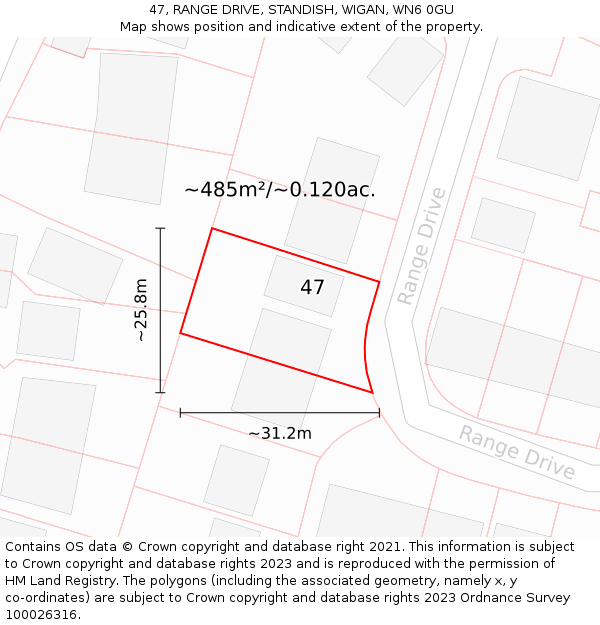 47, RANGE DRIVE, STANDISH, WIGAN, WN6 0GU: Plot and title map