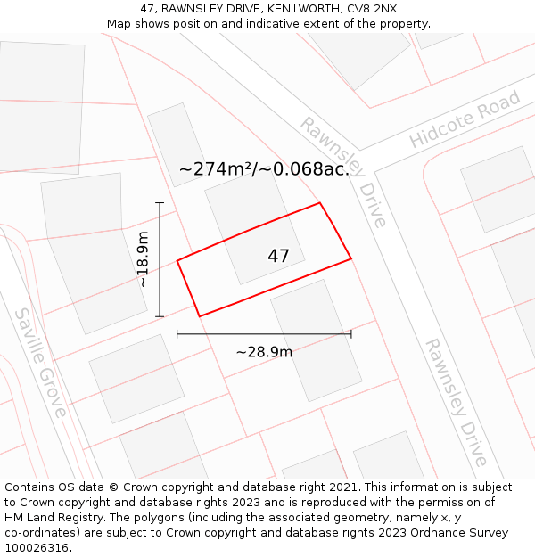 47, RAWNSLEY DRIVE, KENILWORTH, CV8 2NX: Plot and title map