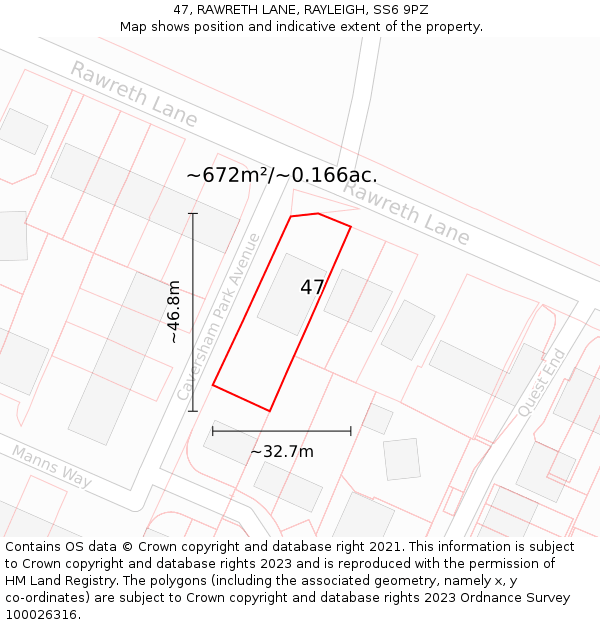 47, RAWRETH LANE, RAYLEIGH, SS6 9PZ: Plot and title map