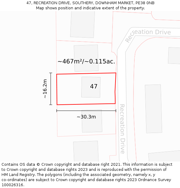 47, RECREATION DRIVE, SOUTHERY, DOWNHAM MARKET, PE38 0NB: Plot and title map
