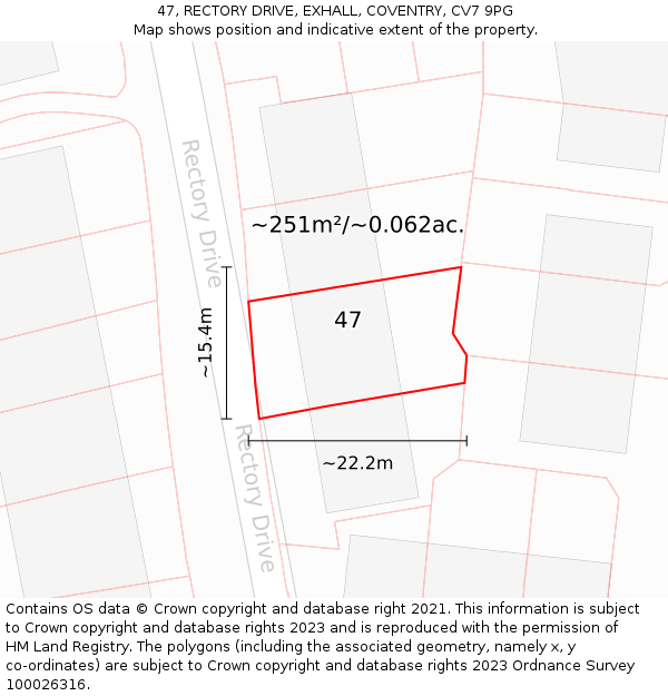 47, RECTORY DRIVE, EXHALL, COVENTRY, CV7 9PG: Plot and title map