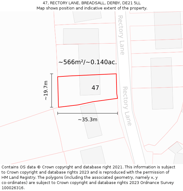 47, RECTORY LANE, BREADSALL, DERBY, DE21 5LL: Plot and title map