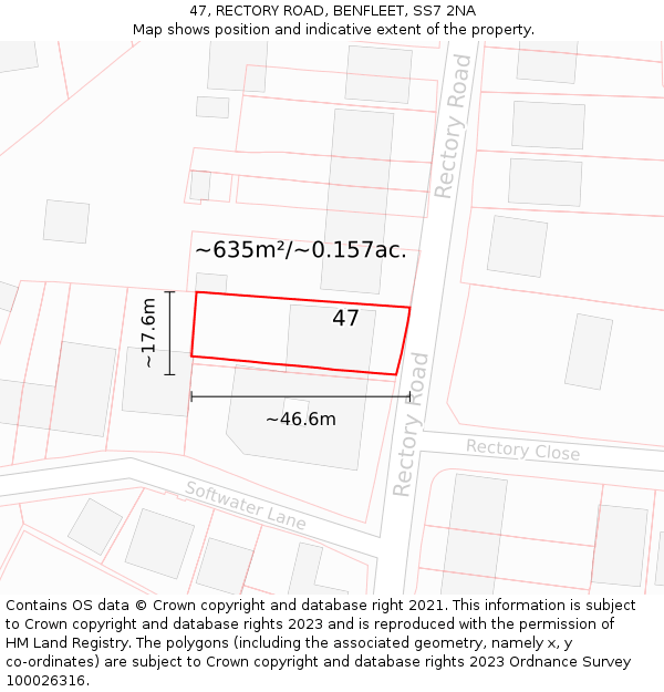 47, RECTORY ROAD, BENFLEET, SS7 2NA: Plot and title map