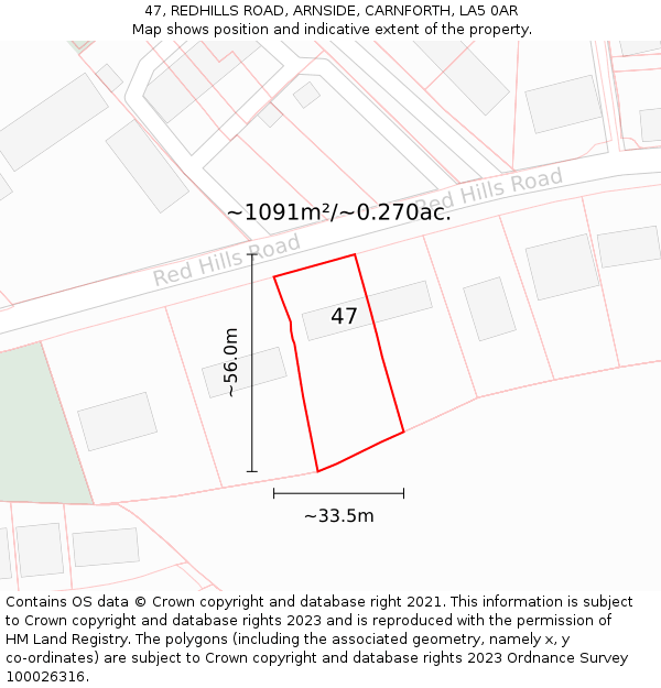 47, REDHILLS ROAD, ARNSIDE, CARNFORTH, LA5 0AR: Plot and title map