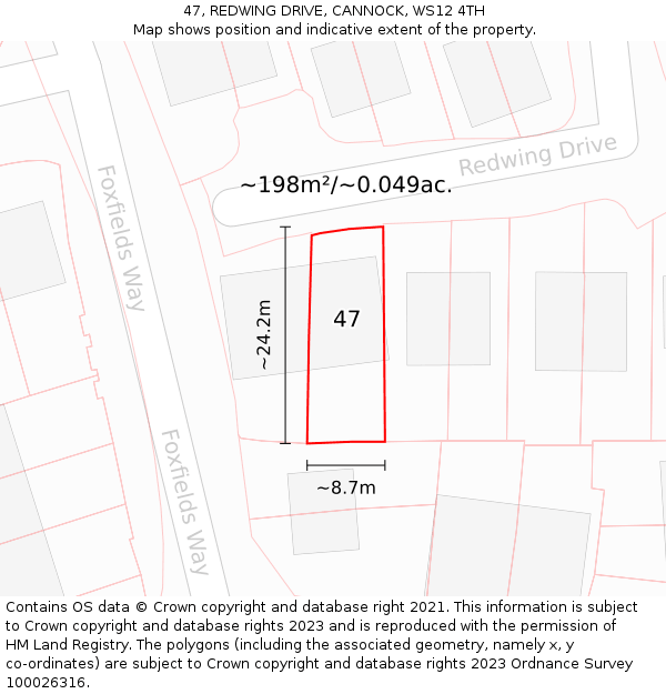 47, REDWING DRIVE, CANNOCK, WS12 4TH: Plot and title map