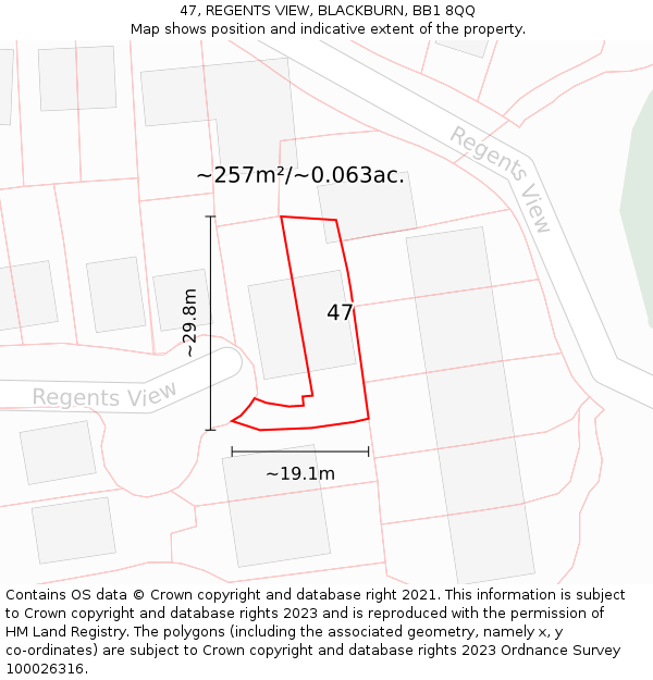 47, REGENTS VIEW, BLACKBURN, BB1 8QQ: Plot and title map