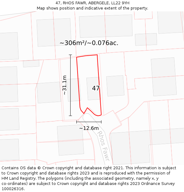 47, RHOS FAWR, ABERGELE, LL22 9YH: Plot and title map