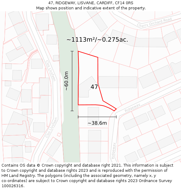47, RIDGEWAY, LISVANE, CARDIFF, CF14 0RS: Plot and title map