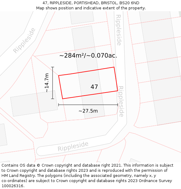 47, RIPPLESIDE, PORTISHEAD, BRISTOL, BS20 6ND: Plot and title map